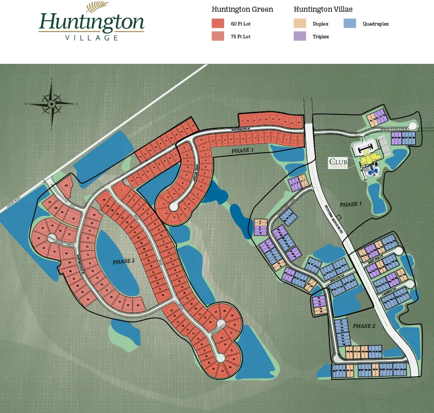 Huntington Villas at Hunter's Ridge 55+ community site plan by Ben Butera, best custom home designer near Ponce Inlet.