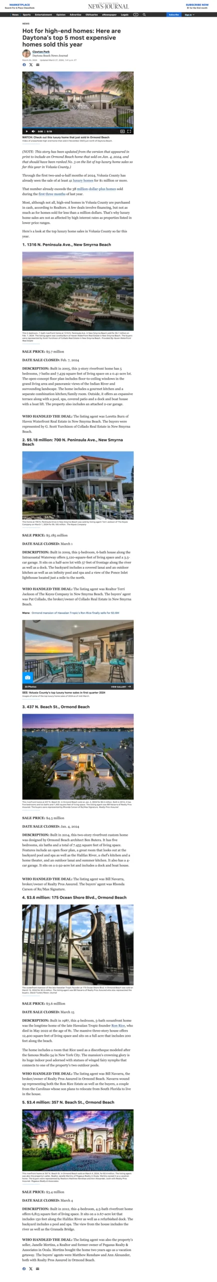 The Daytona Beach News-Journal - Hot for high-end homes Here are Daytonas top 5 most expensive homes sold this year