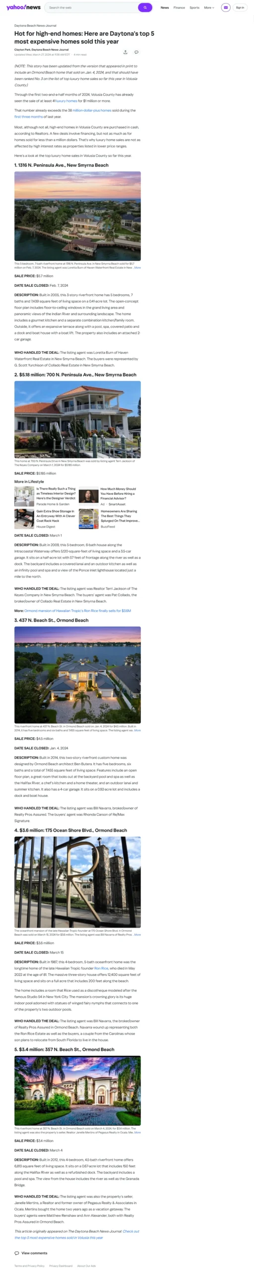 Yahoo News - Hot for high-end homes Here are Daytonas top 5 most expensive homes sold this year