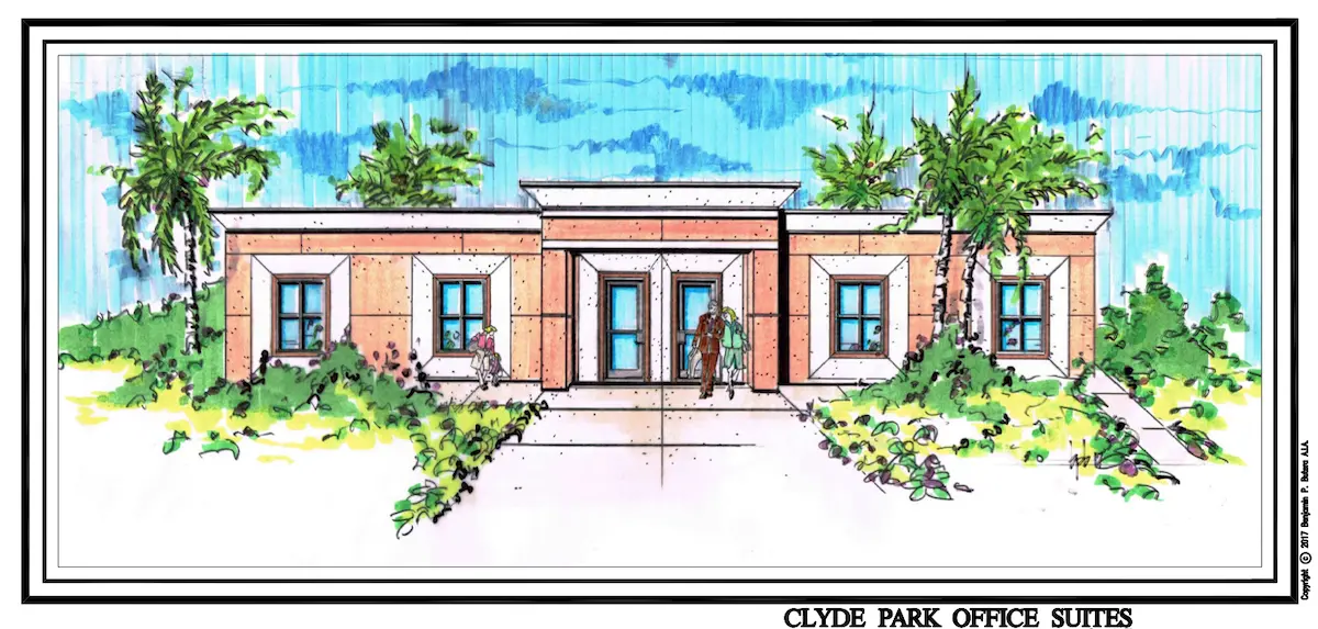Daytona Beach Clyde Park smart office suites render by Benjamin P. Butera, top commercial building designer near Palm Coast.