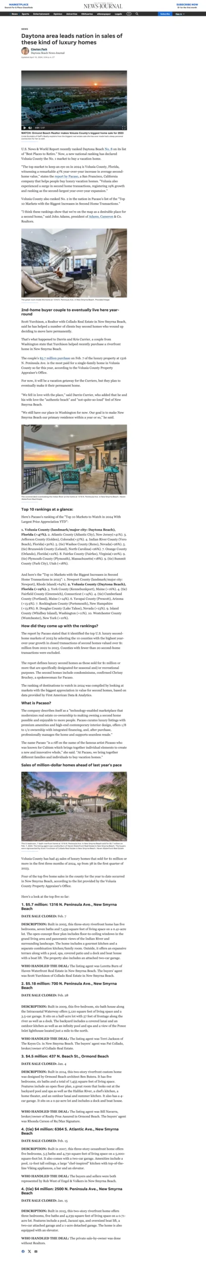 The Daytona Beach News-Journal - Daytona area leads nation in sales of luxury vacation homes-
